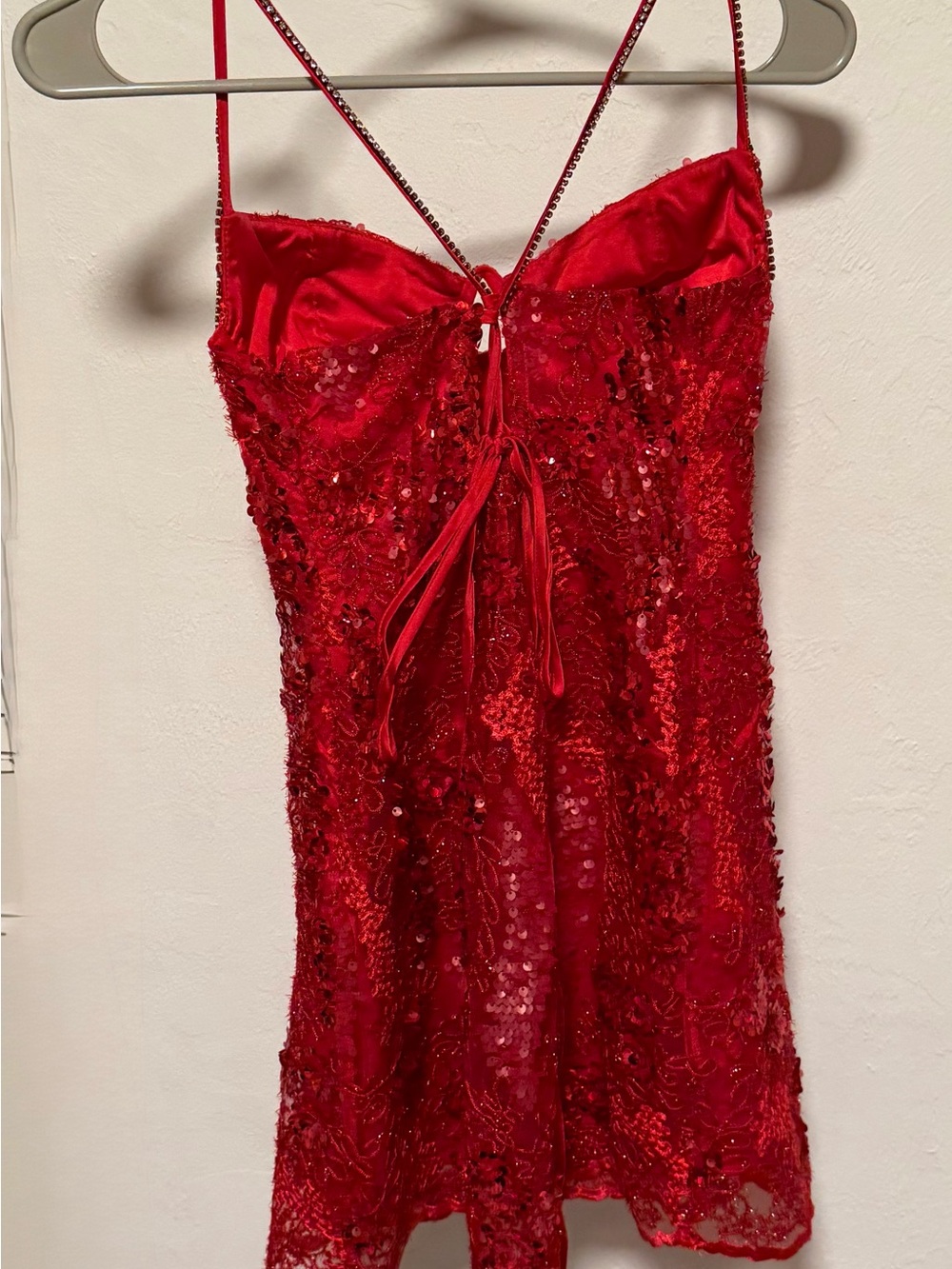 For Love And Lemons Ruby Red Sequin Lace Mini Dress - Picture 2 of 7